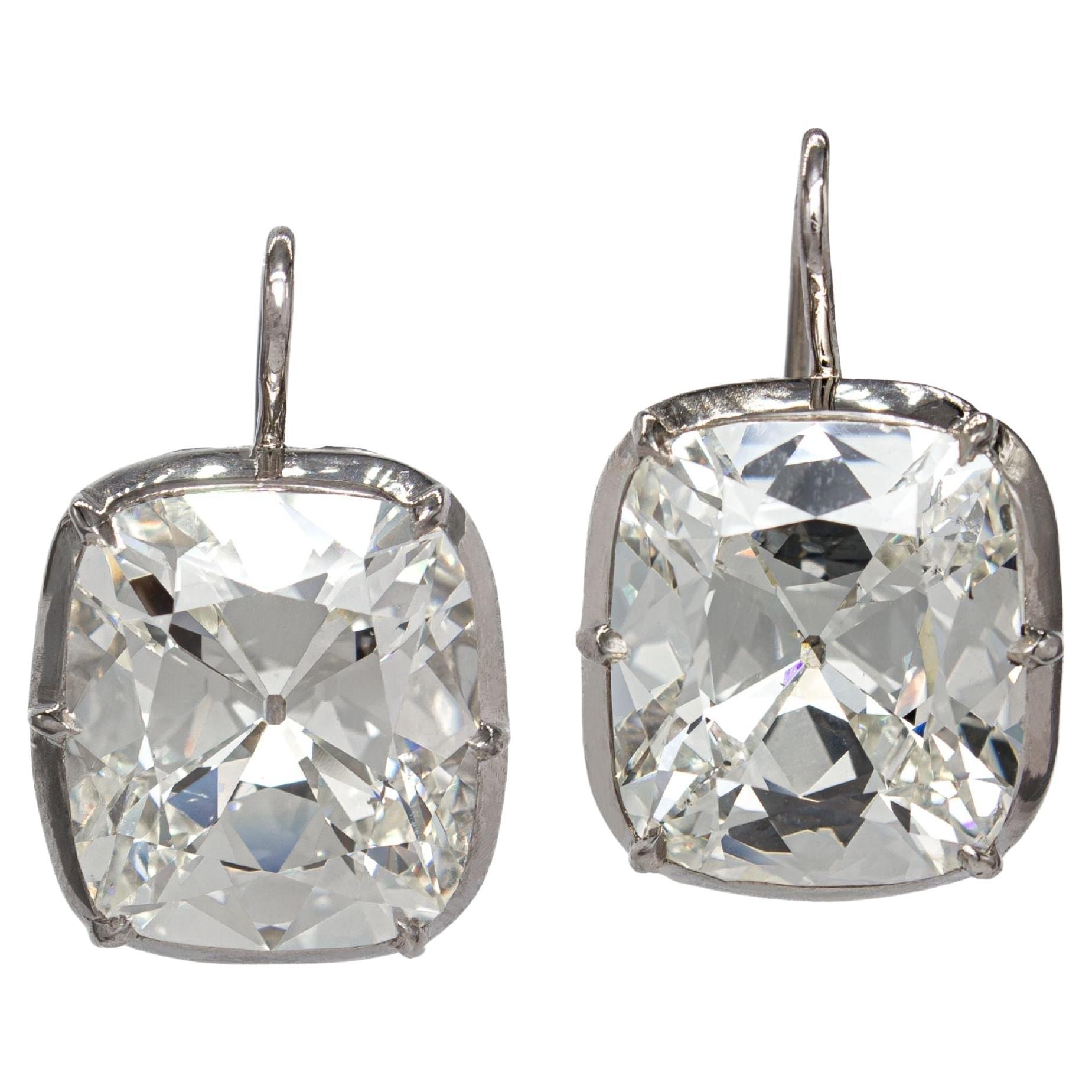Fred Leighton GIA Certified 15.85 Carat Total Cushion Brilliant Diamond Earrings For Sale