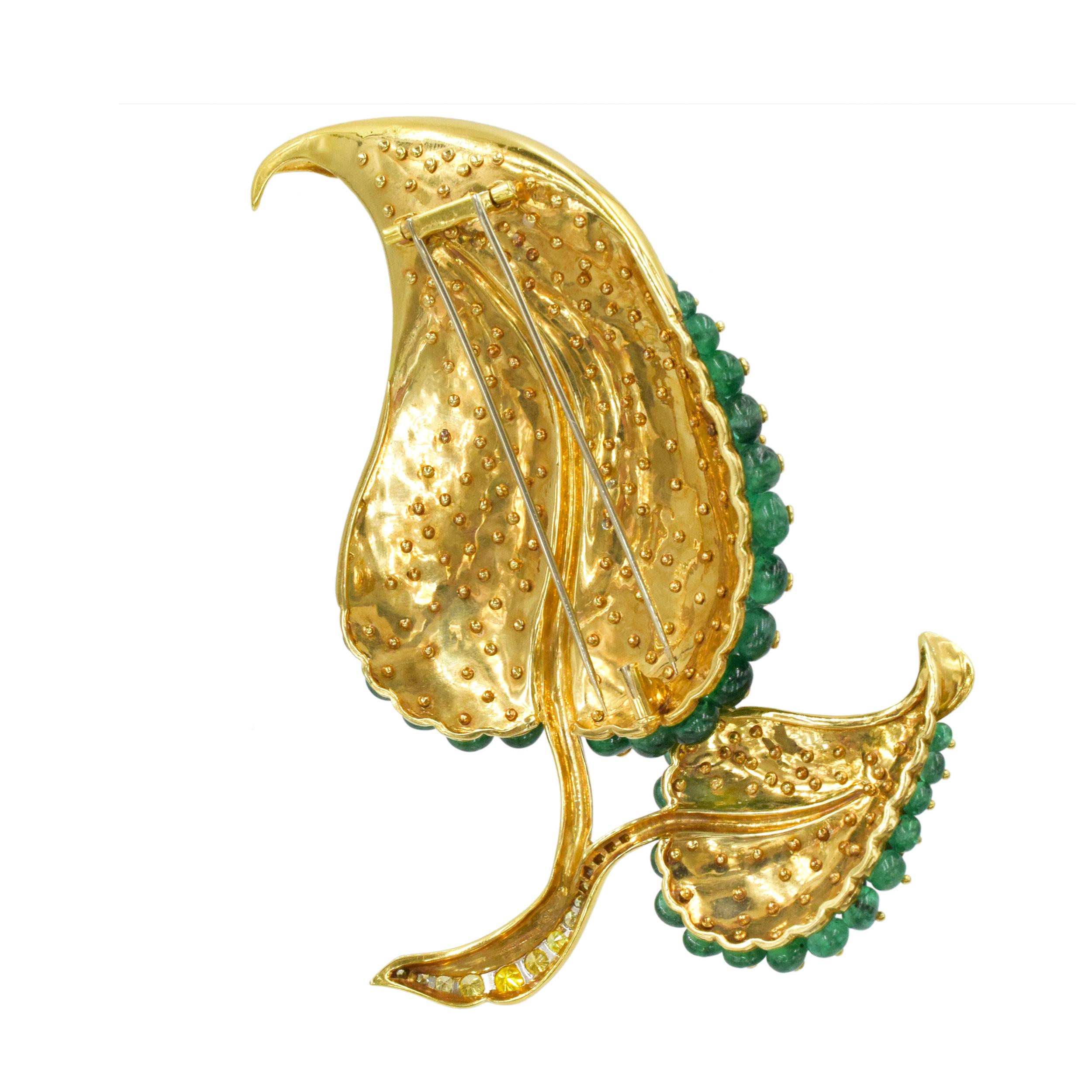 Fred Leighton Gold, Emerald and Colored Diamond Brooch For Sale 1