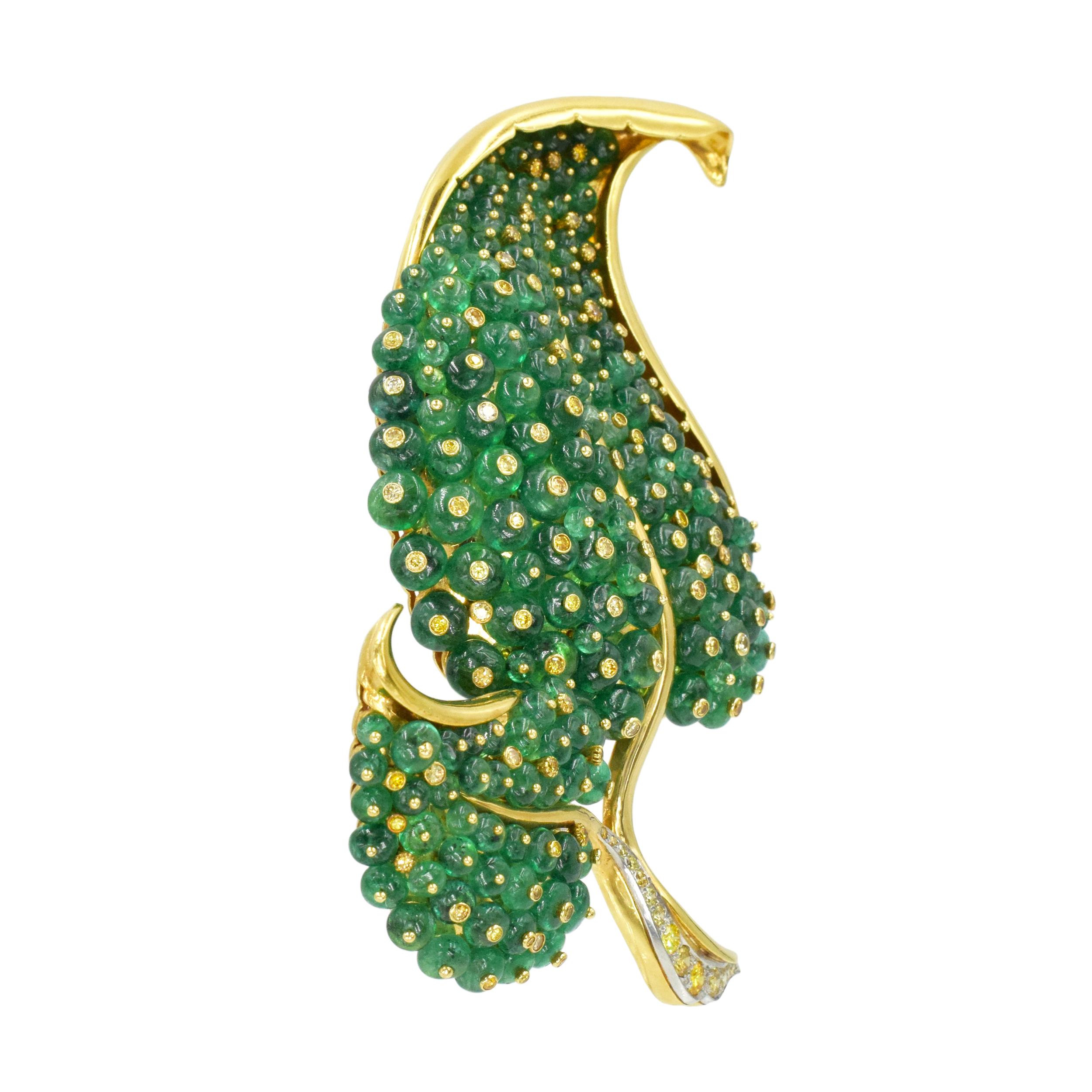 Artist Fred Leighton Gold, Emerald and Colored Diamond Brooch For Sale