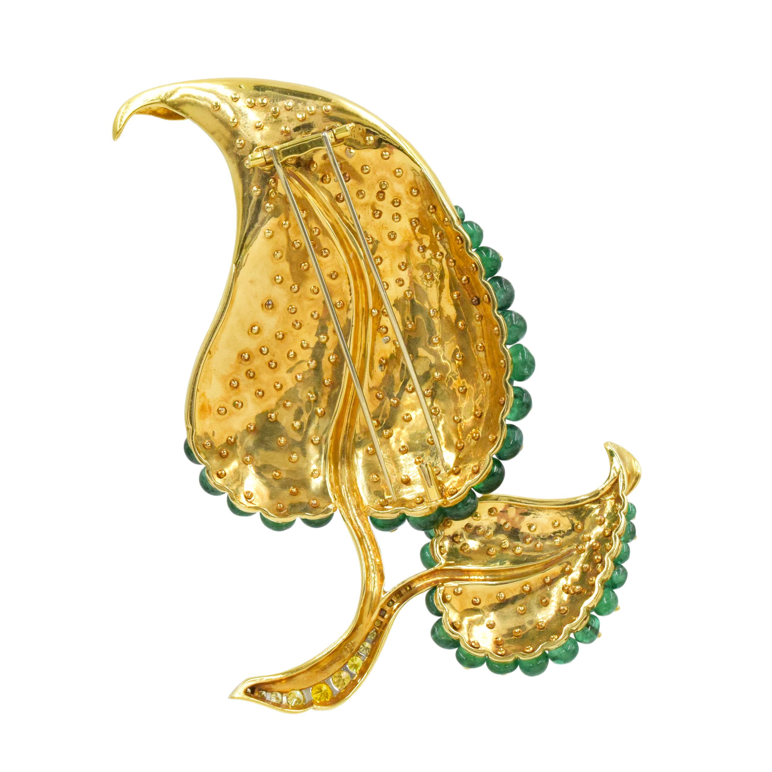 Women's or Men's Fred Leighton Gold, Emerald and Colored Diamond Brooch For Sale