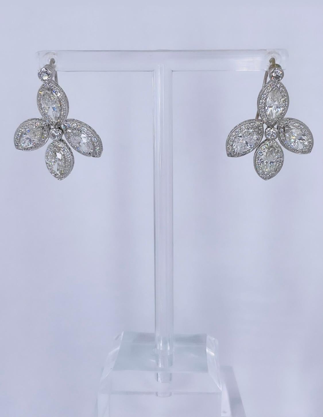 Contemporary Fred Leighton Marquise-Cut Flower Diamond Drop Earrings For Sale