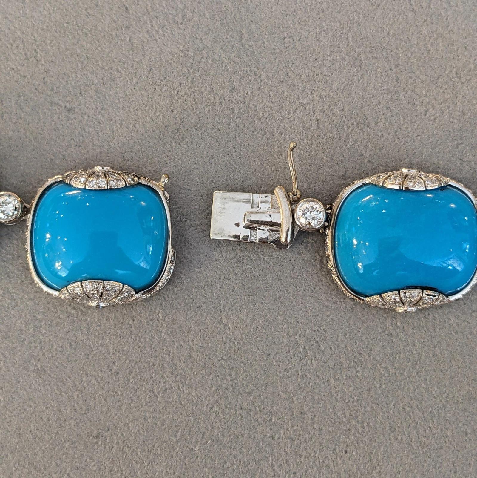 Fred Leighton Türkis und Diamant Halskette aus 18k Weißgold im Angebot 5