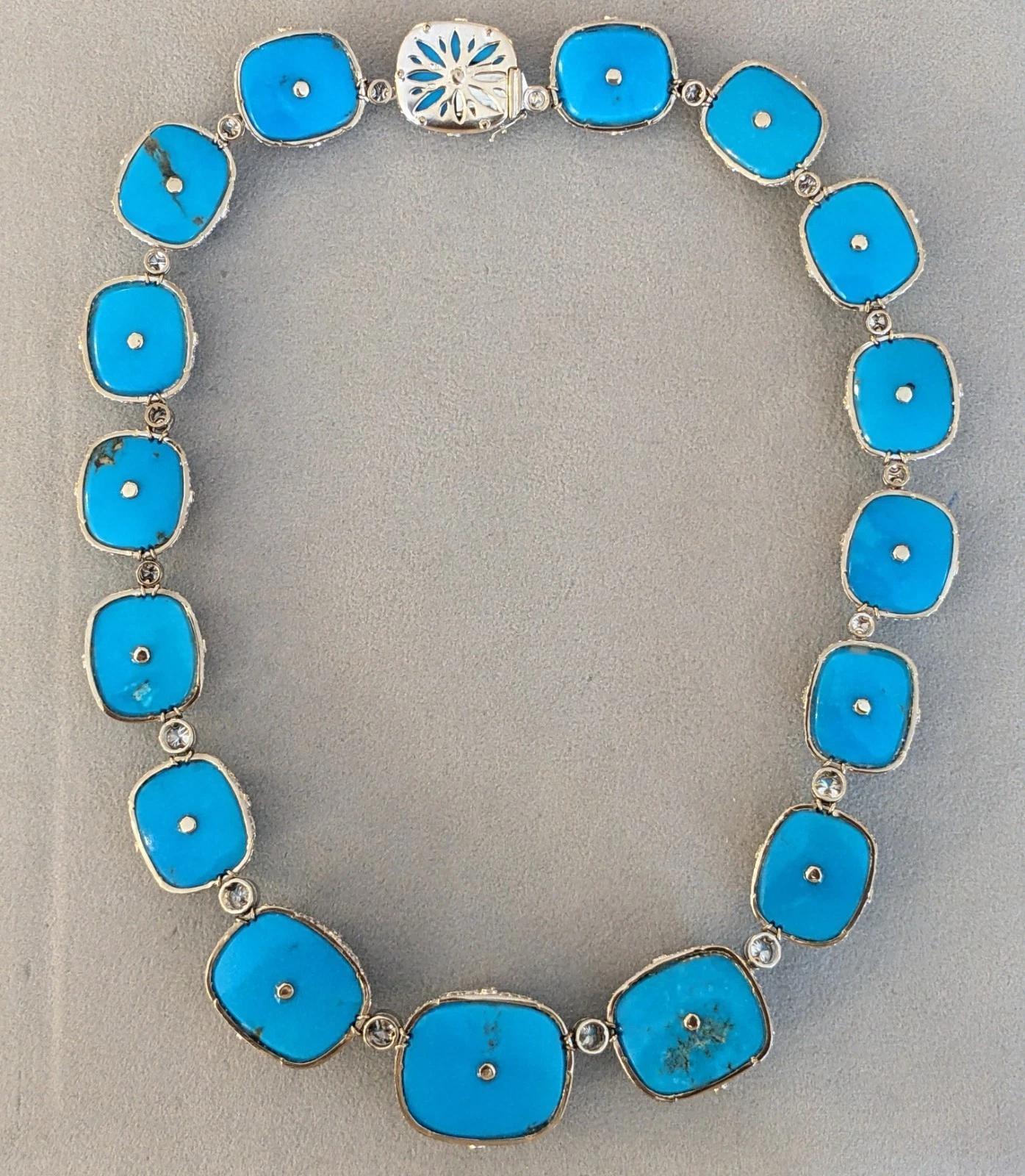 Fred Leighton Türkis und Diamant Halskette aus 18k Weißgold im Angebot 6