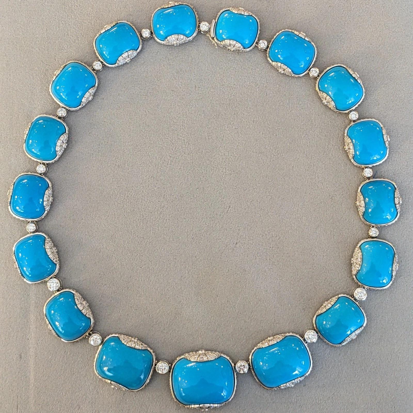 Fred Leighton Türkis und Diamant Halskette aus 18k Weißgold im Zustand „Hervorragend“ im Angebot in La Jolla, CA