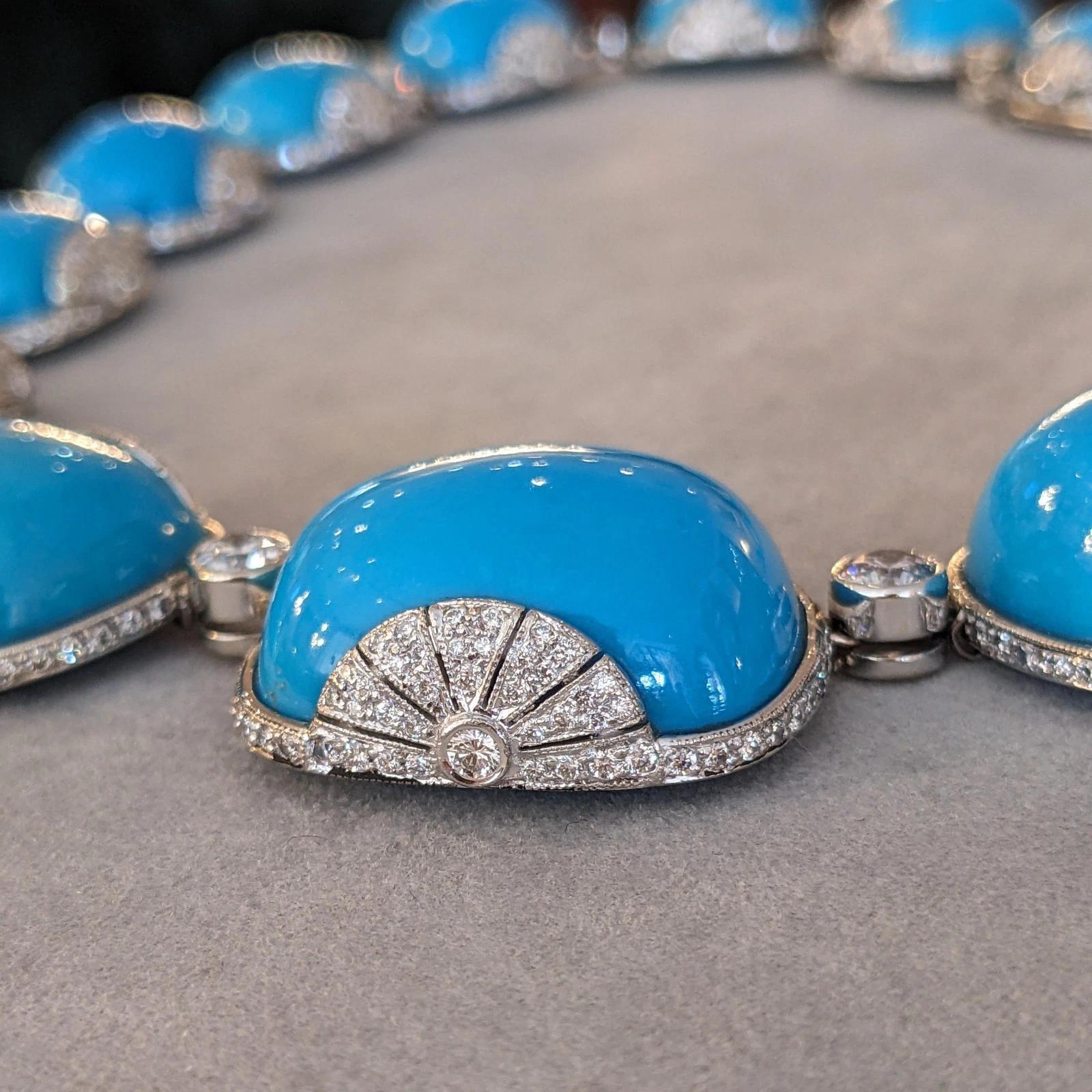 Fred Leighton Türkis und Diamant Halskette aus 18k Weißgold im Angebot 3