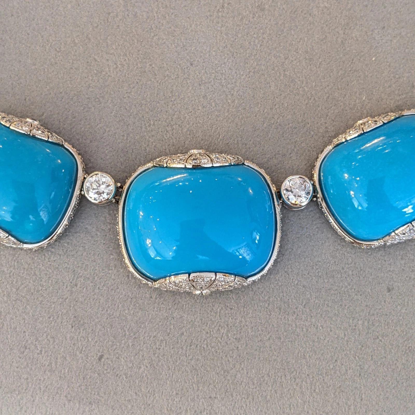Fred Leighton Türkis und Diamant Halskette aus 18k Weißgold im Angebot 4