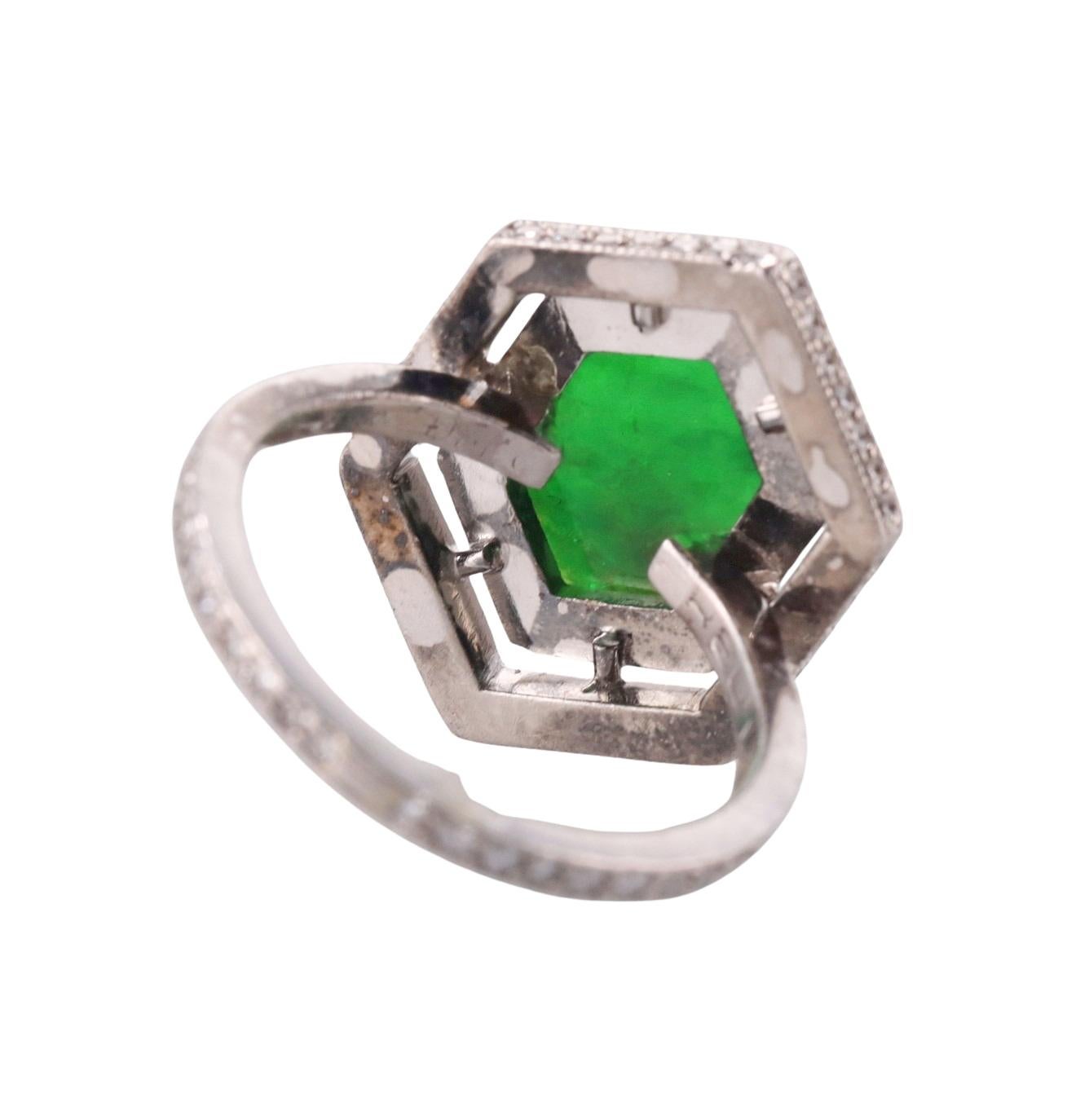 Round Cut Fred Leighton Platinum Jade Diamond Ring For Sale