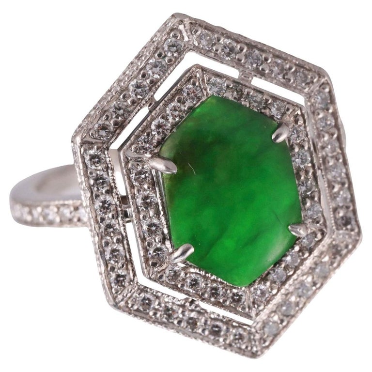 Fred Leighton Platinum Jade Diamond Ring For Sale at 1stDibs