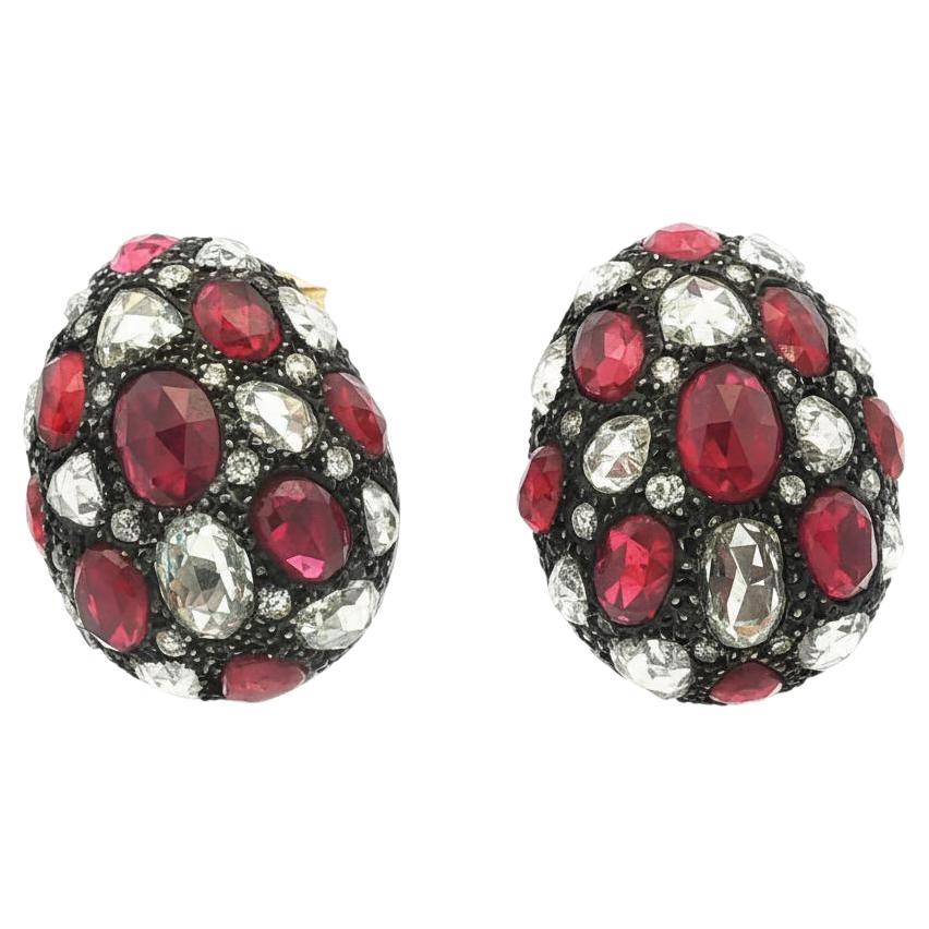 Fred Leighton Ruby and Diamond Earrings in 18k Yellow Gold en vente