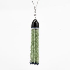 Fred Leighton 18K White Onyx and Jade Tassel Pendant Necklace