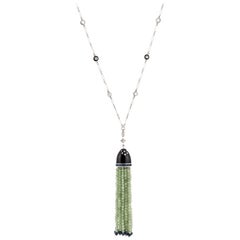 Fred Leighton Onyx and Jade Tassel Pendant Necklace in 18K White Gold