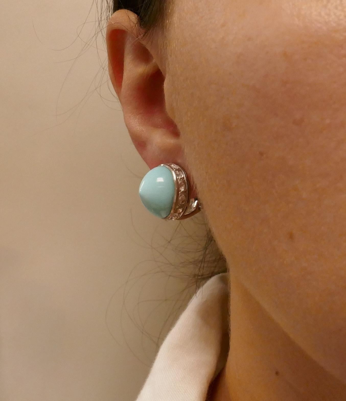 Vintage Fred Leighton Earrings Turquoise Diamond Platinum In Good Condition For Sale In Beverly Hills, CA