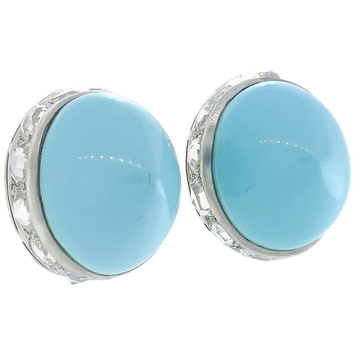 Fred Leighton Turquoise Diamond Platinum Earrings Clip-On