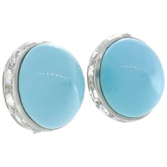 Fred Leighton Boucles d'oreilles à clip en platine avec turquoise et diamants