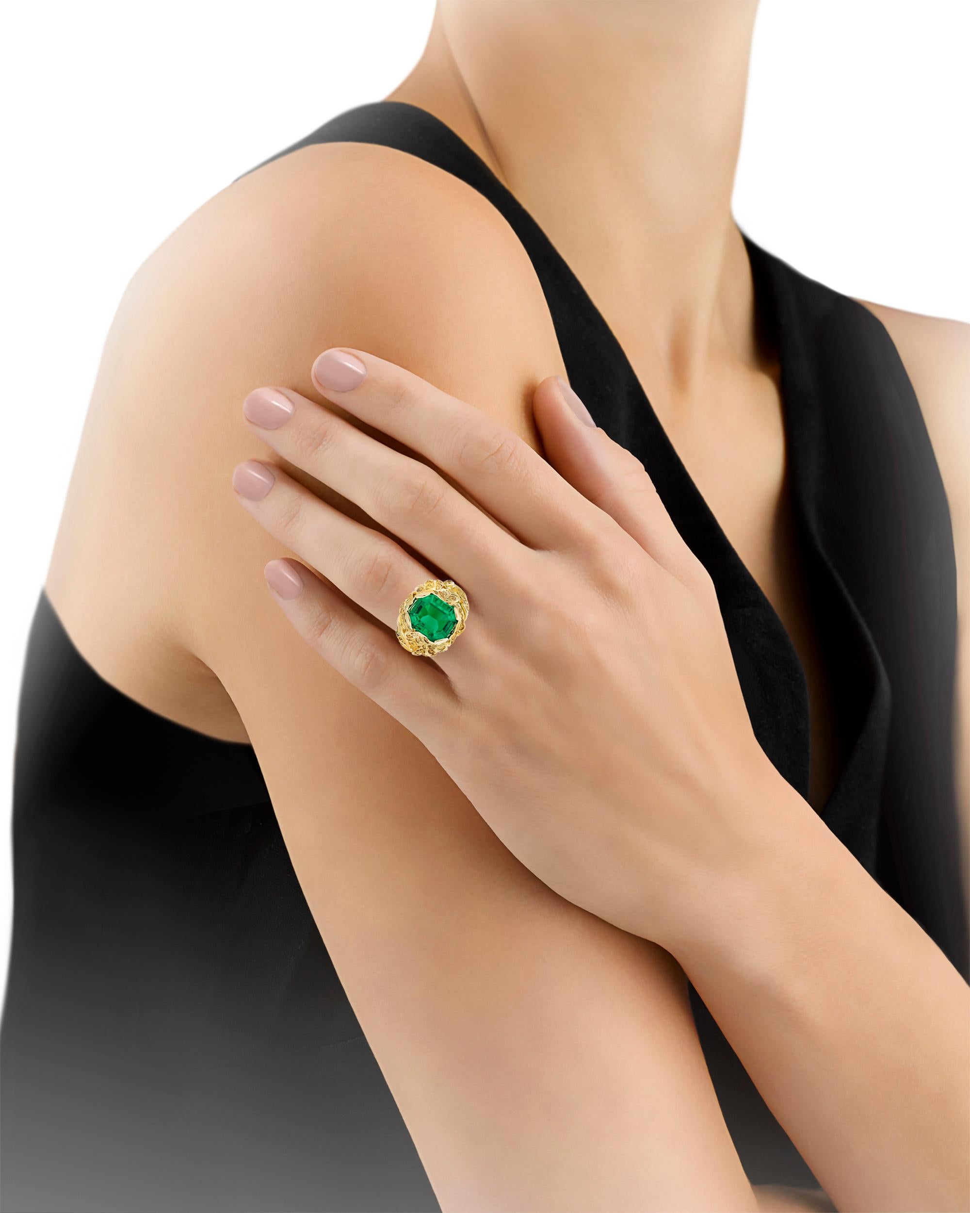 Retro Fred Leighton Untreated 5.94 Carat Colombian Emerald Ring  