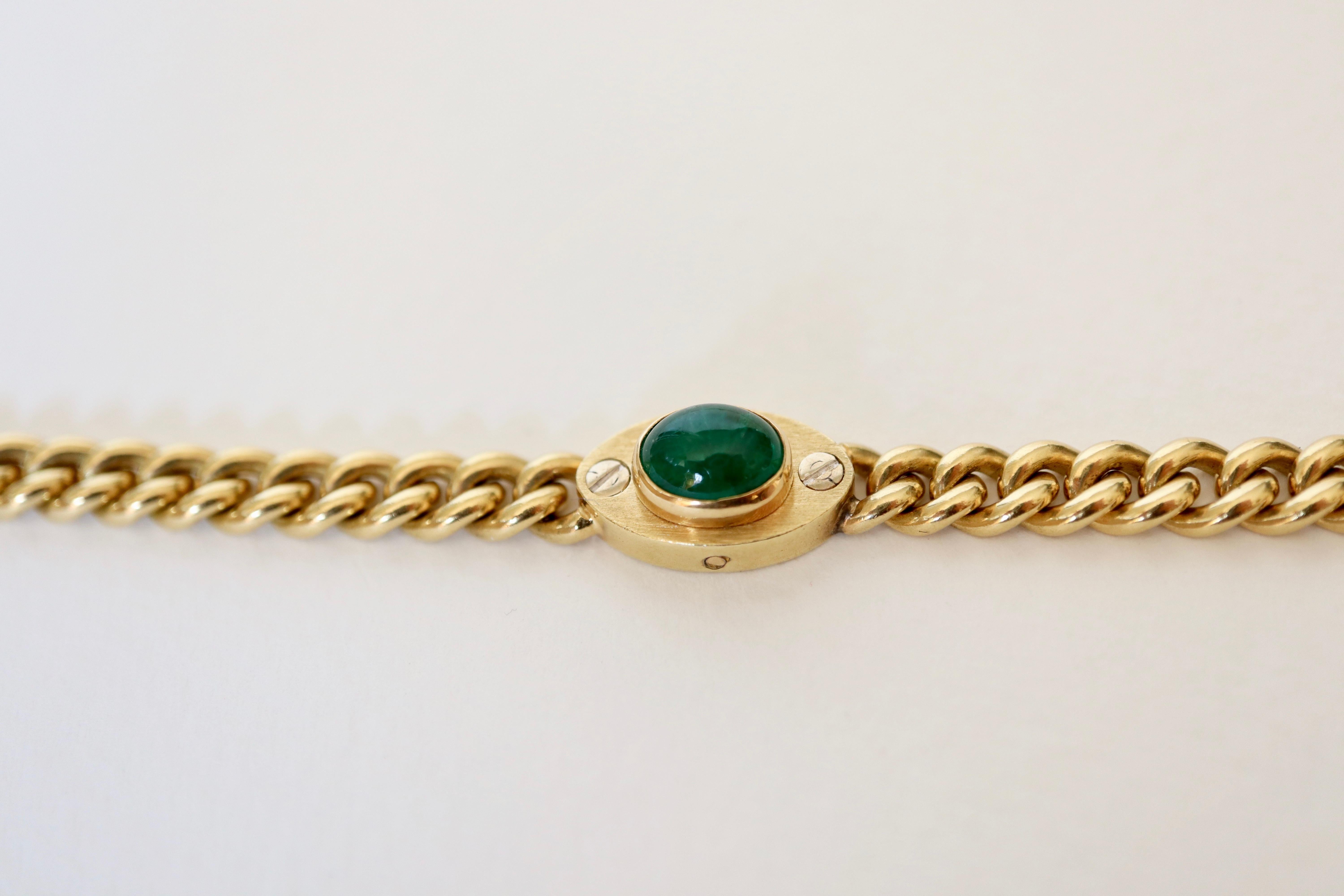 Fred Sautoir, collier long en or jaune 18 carats et chrysoprases, circa 1970 Bon état - En vente à Paris, FR