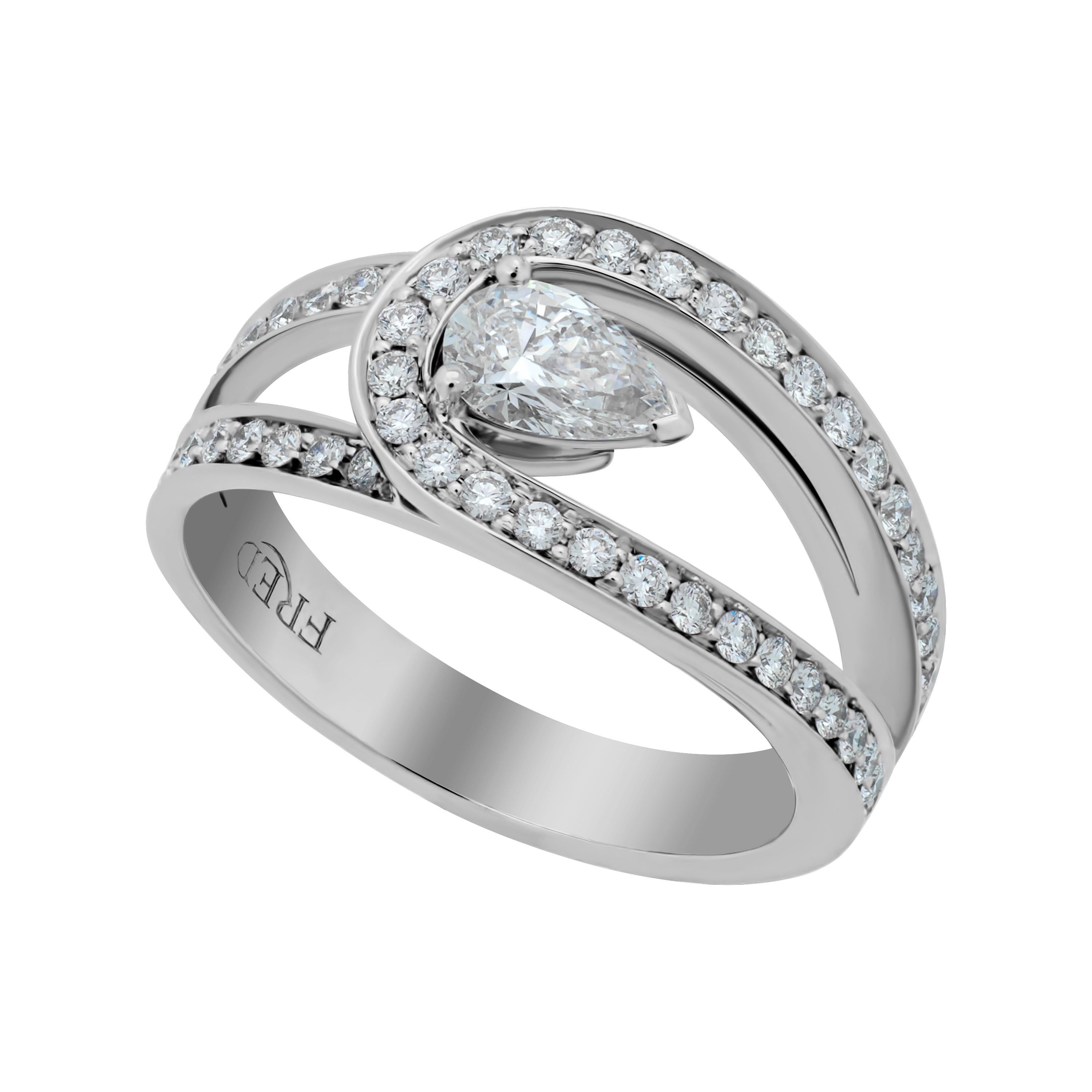 Contemporary FRED Lovelight Platinum Pear Cut Center Diamond Engagement Ring sz 5.25 For Sale