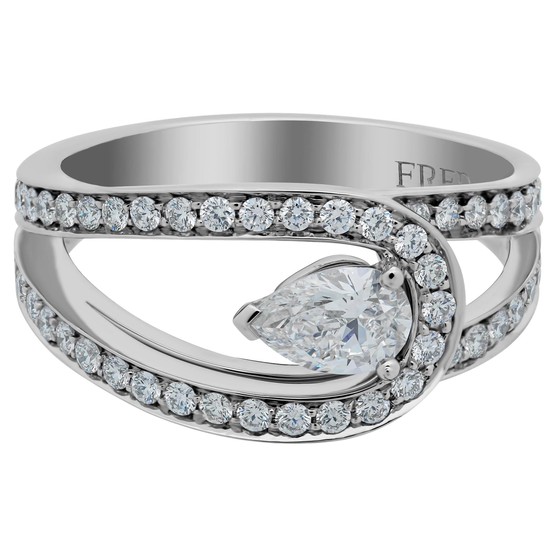 FRED Lovelight Platinum Pear Cut Center Diamond Engagement Ring sz 5.25 For Sale