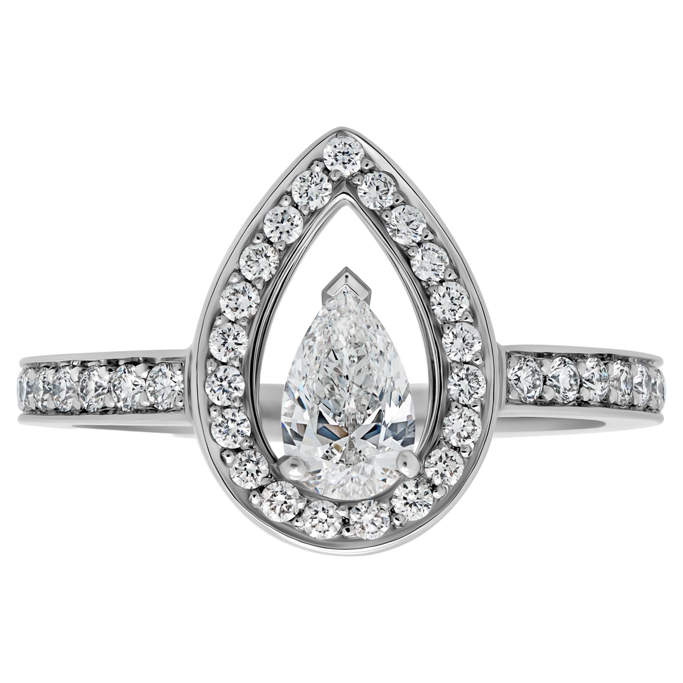 FRED Lovelight Platinum Pear Cut Center Diamond Engagement Ring sz 5.75 For Sale
