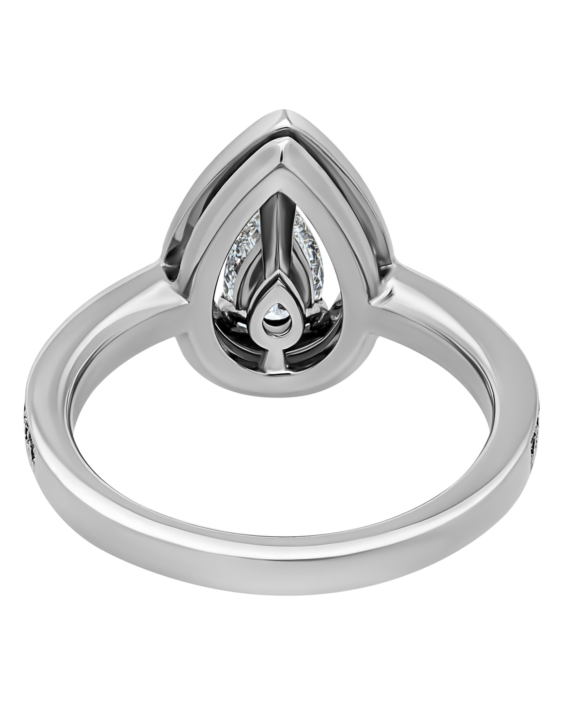 Contemporary FRED Lovelight Platinum, Pear Cut Center Diamond Ring sz 5.25 For Sale