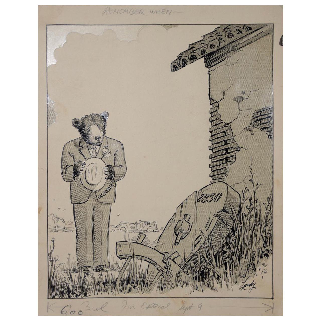 Fred Lundy CA Great Depression Cartoon Illustration, circa 1938 For Sale