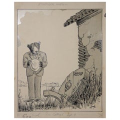Antique Fred Lundy CA Great Depression Cartoon Illustration, circa 1938