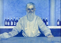 What'll It Be? (Bartender)-Original Ultramarine Blue Colorist Bar Scene Painting