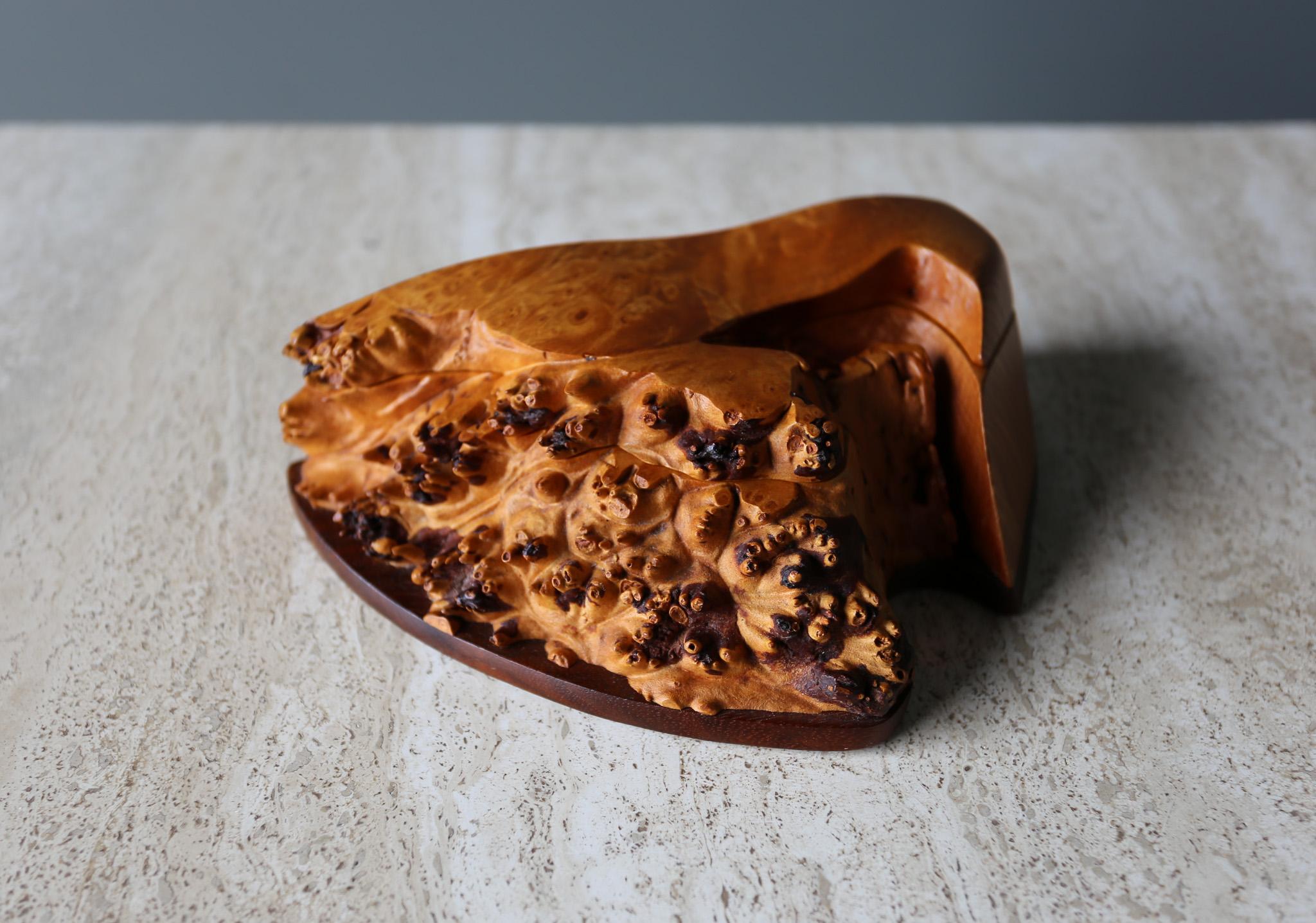 Mid-Century Modern Fred & Marilyn Buss Maple Burl & Walnut Trinket Box, c.1975 For Sale