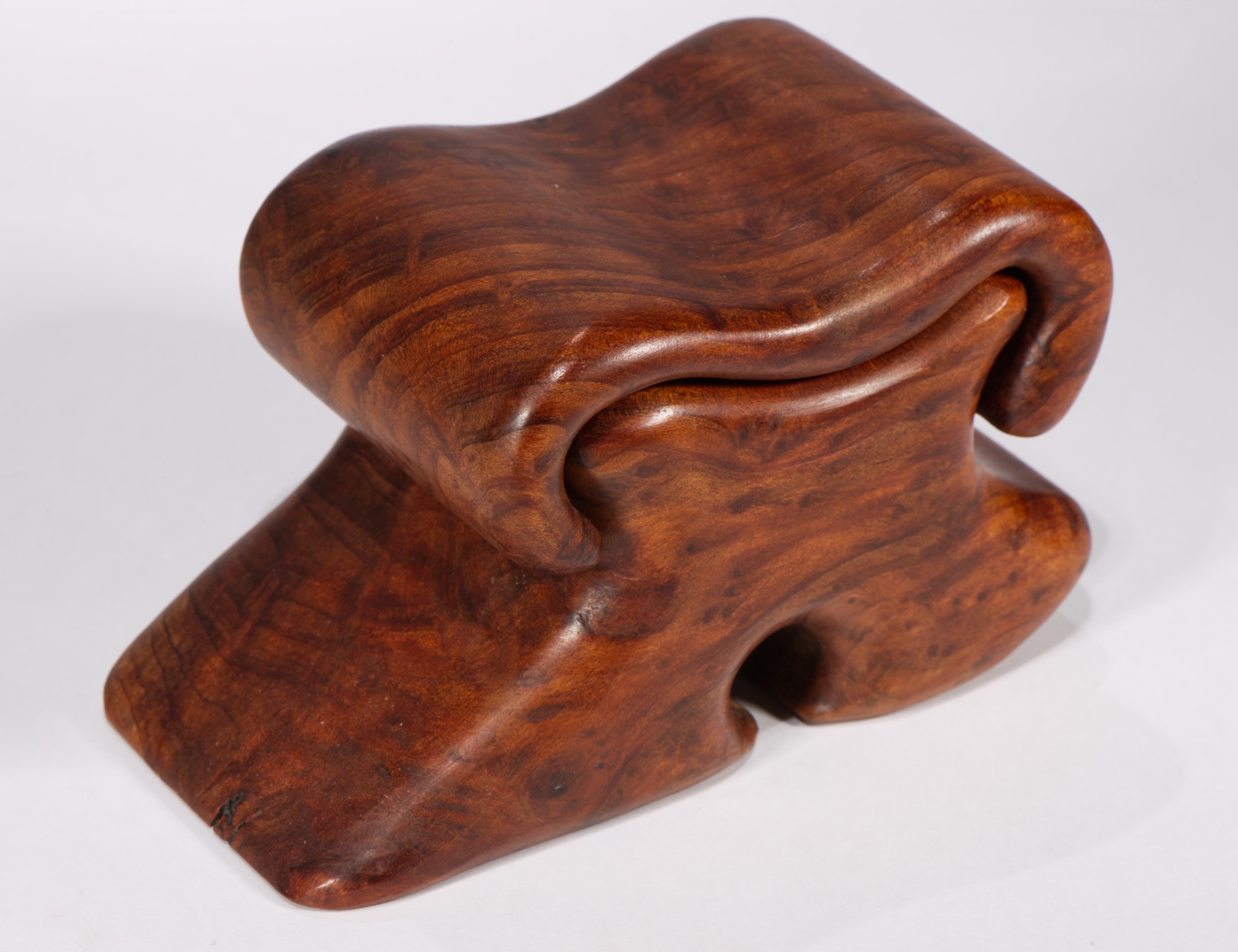 Hand-Carved Fred & Marilyn Buss Redwood Burl Box with Sliding Lid For Sale