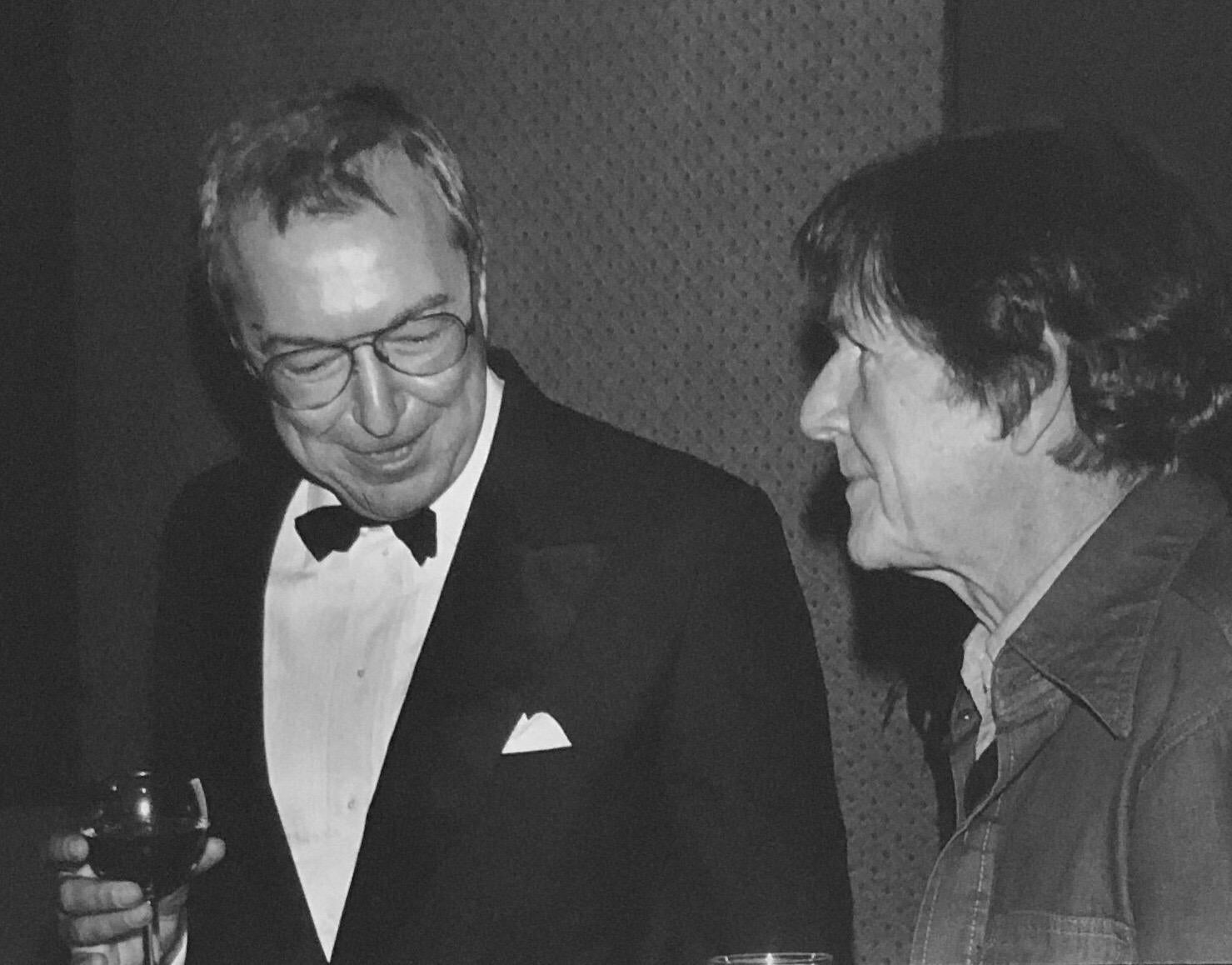 Signed Silver Gelatin Photograph Artist Jasper Johns, Musician John Cage Photo - Black Black and White Photograph by Fred McDarrah