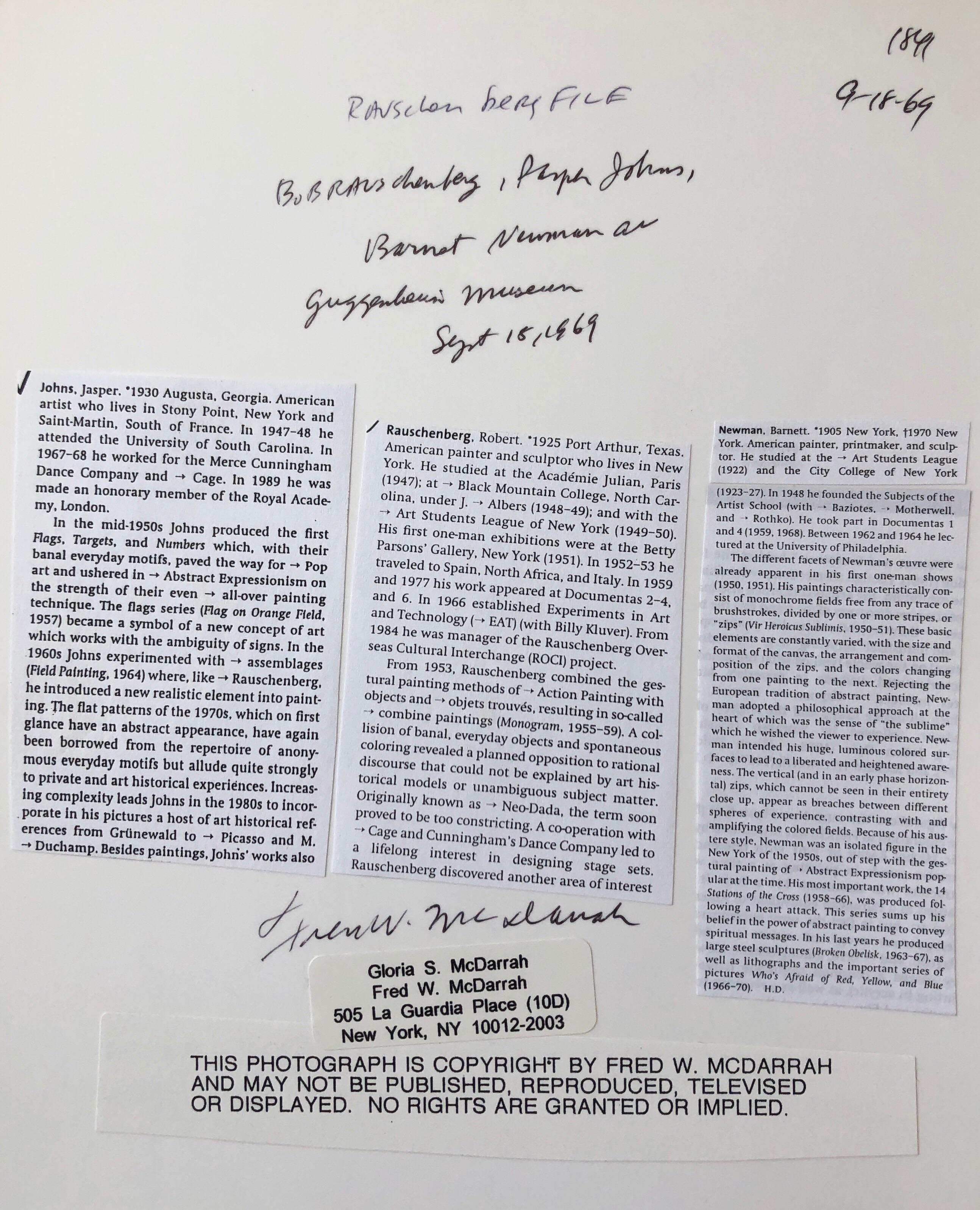 Silver Gelatin Print Signed Photograph Rauschenberg, Jasper Johns Guggenheim NYC 2