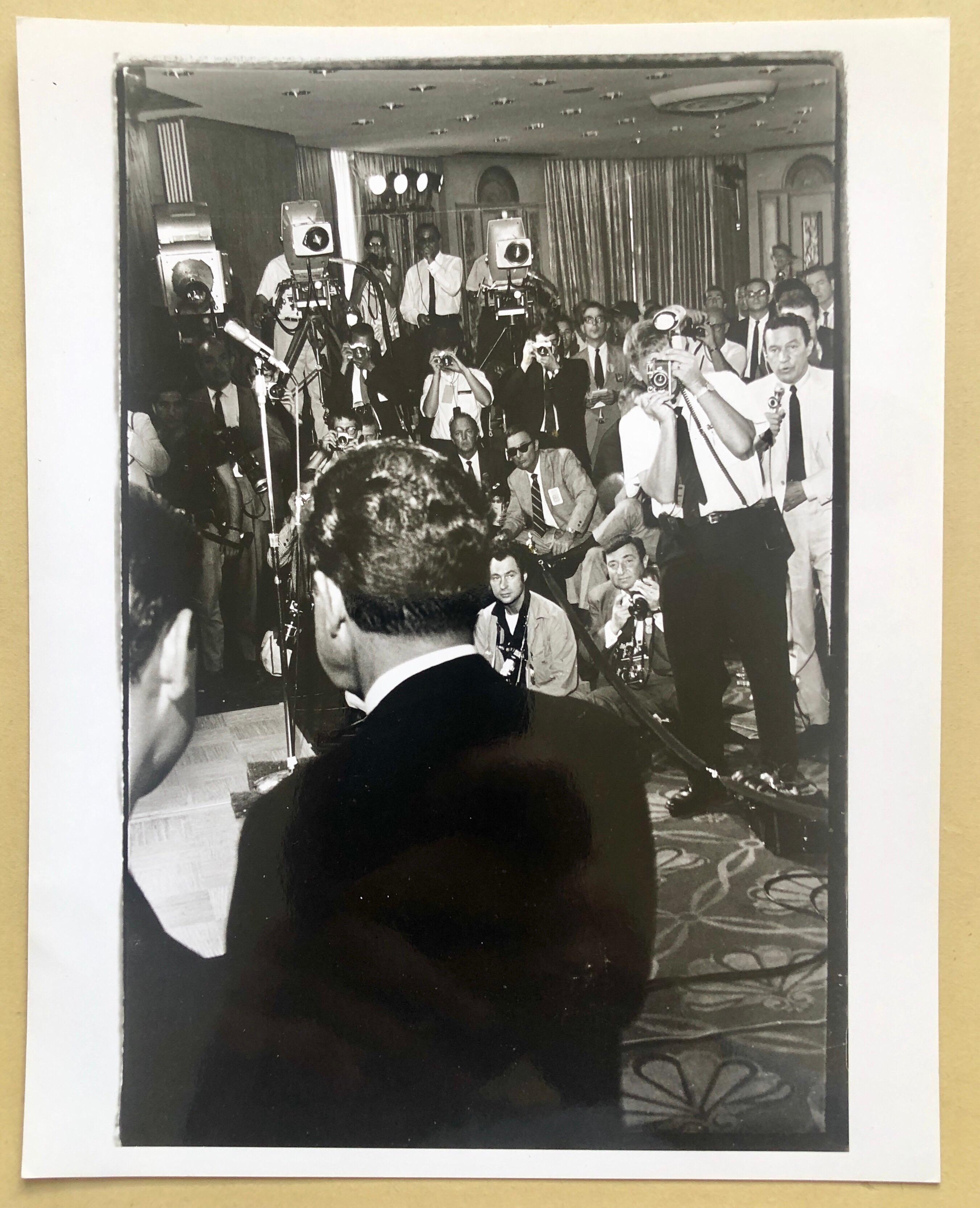 Photograph signed in ink and with photographer stamp verso and hand written title.
Nixon meets the press, Republican convention Miami Beach 1968
Richard Milhous Nixon (January 9, 1913 – April 22, 1994) was the 37th president of the United States