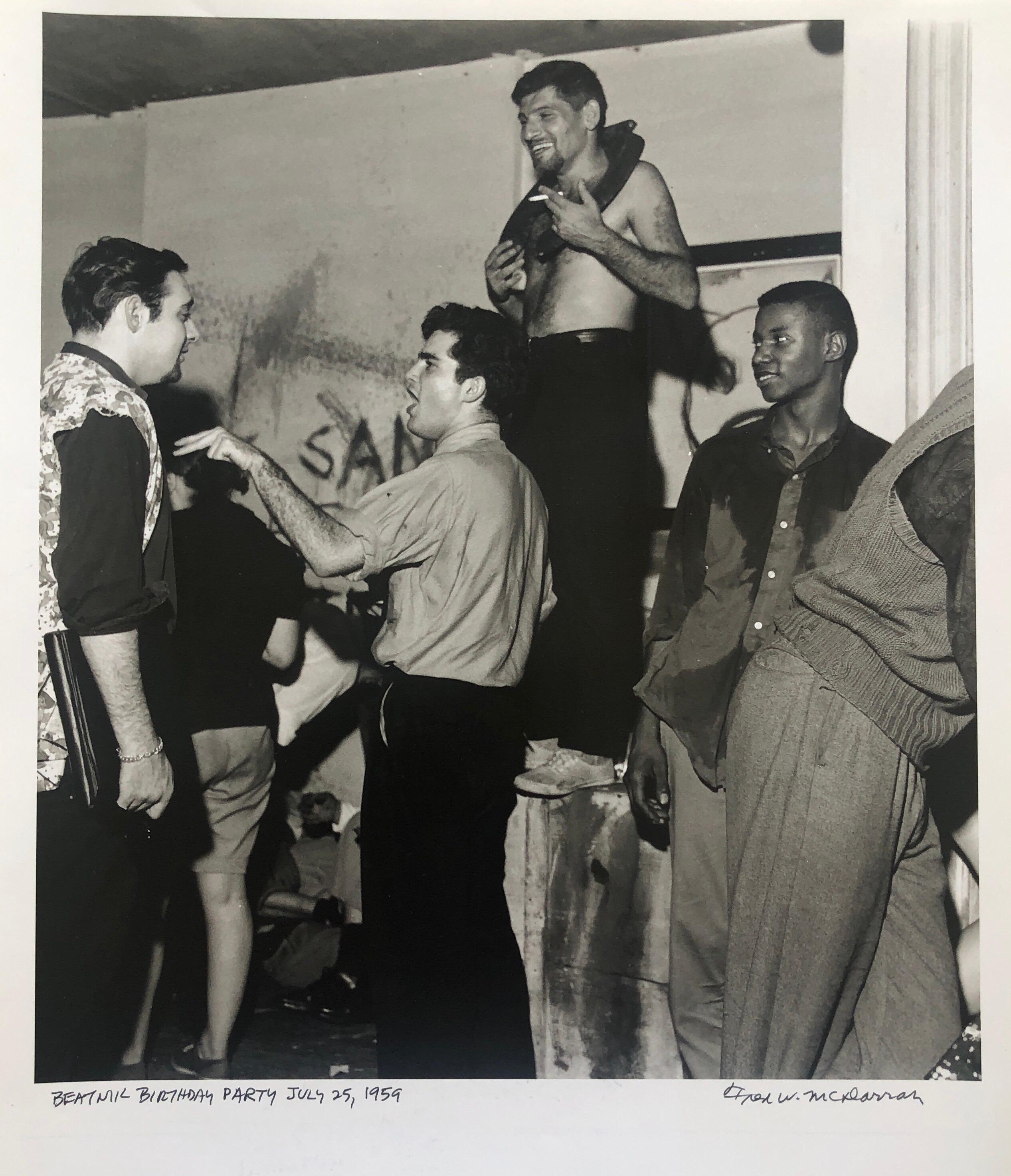 Fred McDarrah Black and White Photograph - Vintage Print Silver Gelatin Signed Photograph 1959 Beatnik Birthday Party Photo