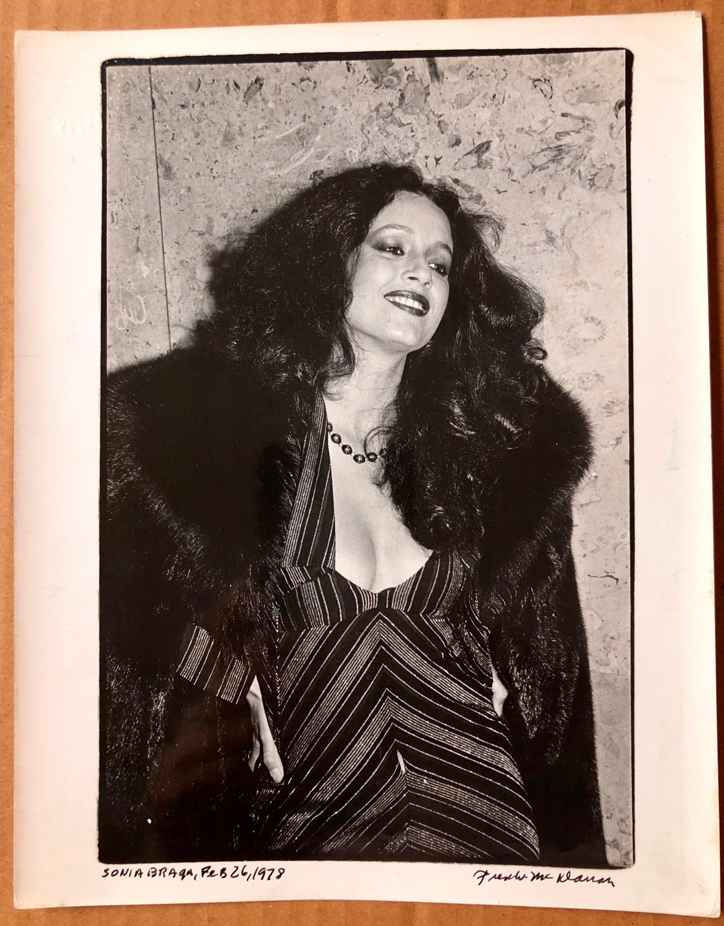 Vintage Print Silver Gelatin Signed Photograph Brazilian Actress Sonia Braga - Beige Black and White Photograph by Fred McDarrah