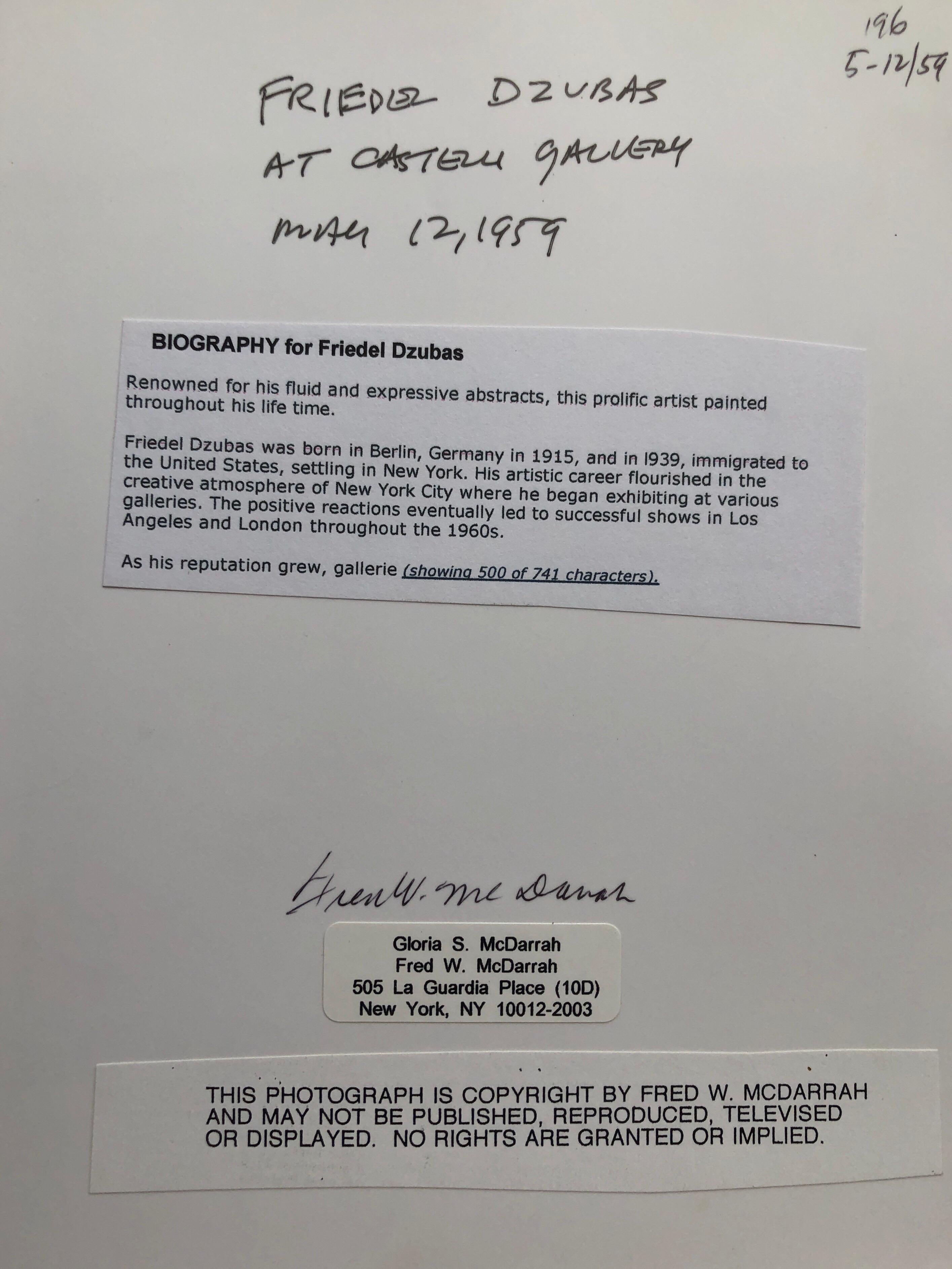 Vintage-Silber-Gelatine-Druck, signierte Fotografie Friedl Dzubas, New Yorker Künstler, Vintage (Amerikanische Moderne), Photograph, von Fred McDarrah