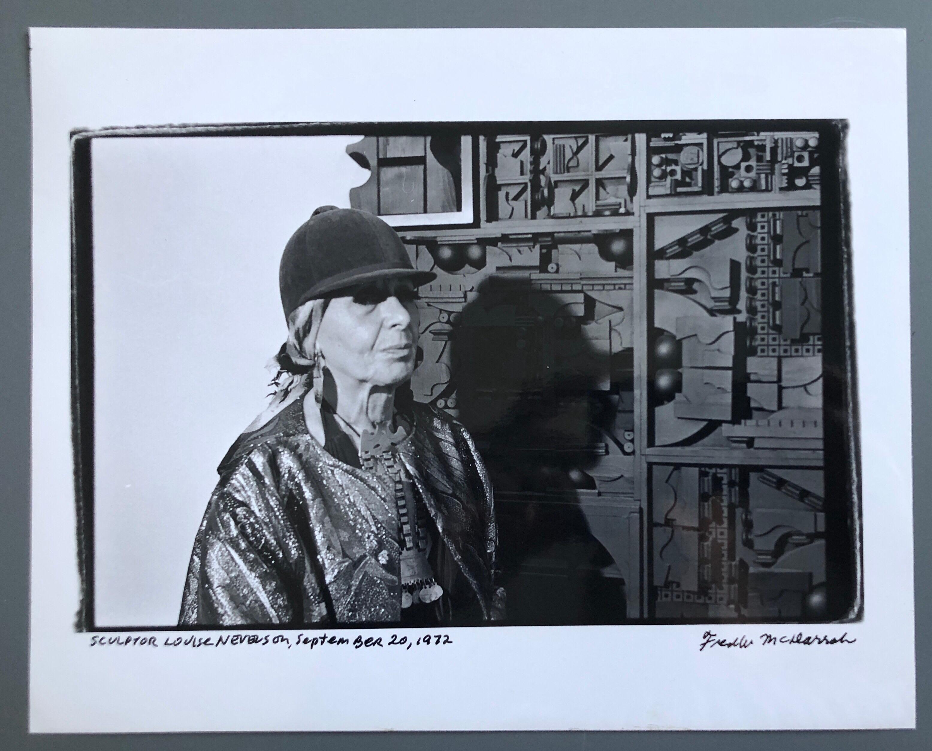 signed in ink and with photographer stamp verso and hand written title.

Louise Nevelson (September 23, 1899 – April 17, 1988) was an American sculptor known for her monumental, monochromatic, wooden wall pieces and outdoor sculptures.
Born Leah