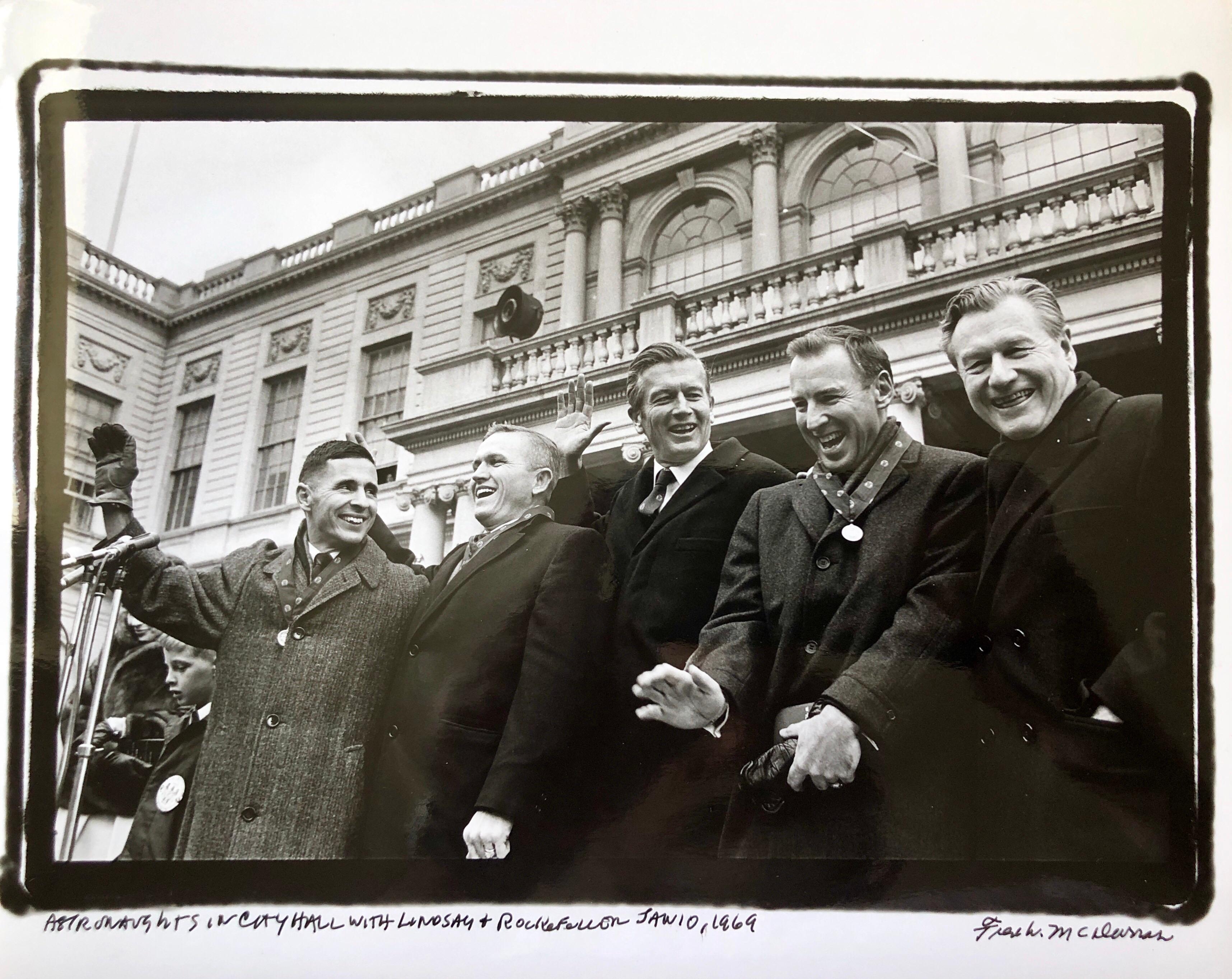 Fred McDarrah Figurative Photograph - Vintage Print Silver Gelatin Signed Photograph NASA Astronauts, Rockefeller 1969