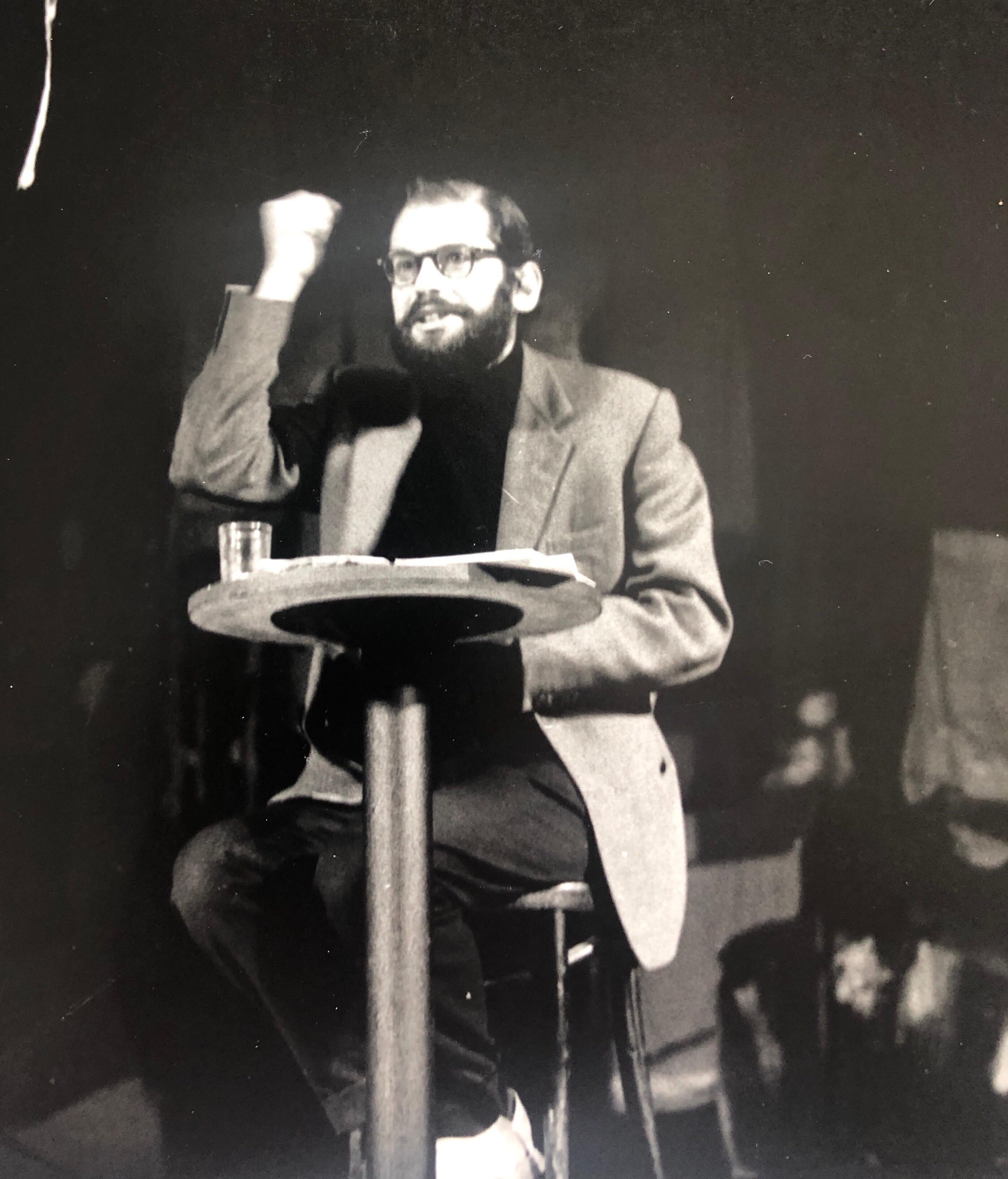 Allen Ginsberg reading Howl and other poems at Living Theater in 1959.
signed in ink and with photographer stamp verso and hand written title.
Irwin Allen Ginsberg 1926 – 1997 was an American poet, philosopher and writer. He is considered to be one