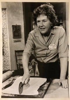 Vintage Silver Gelatin Photograph Print Chef Julia Child Photo Stamp Signed