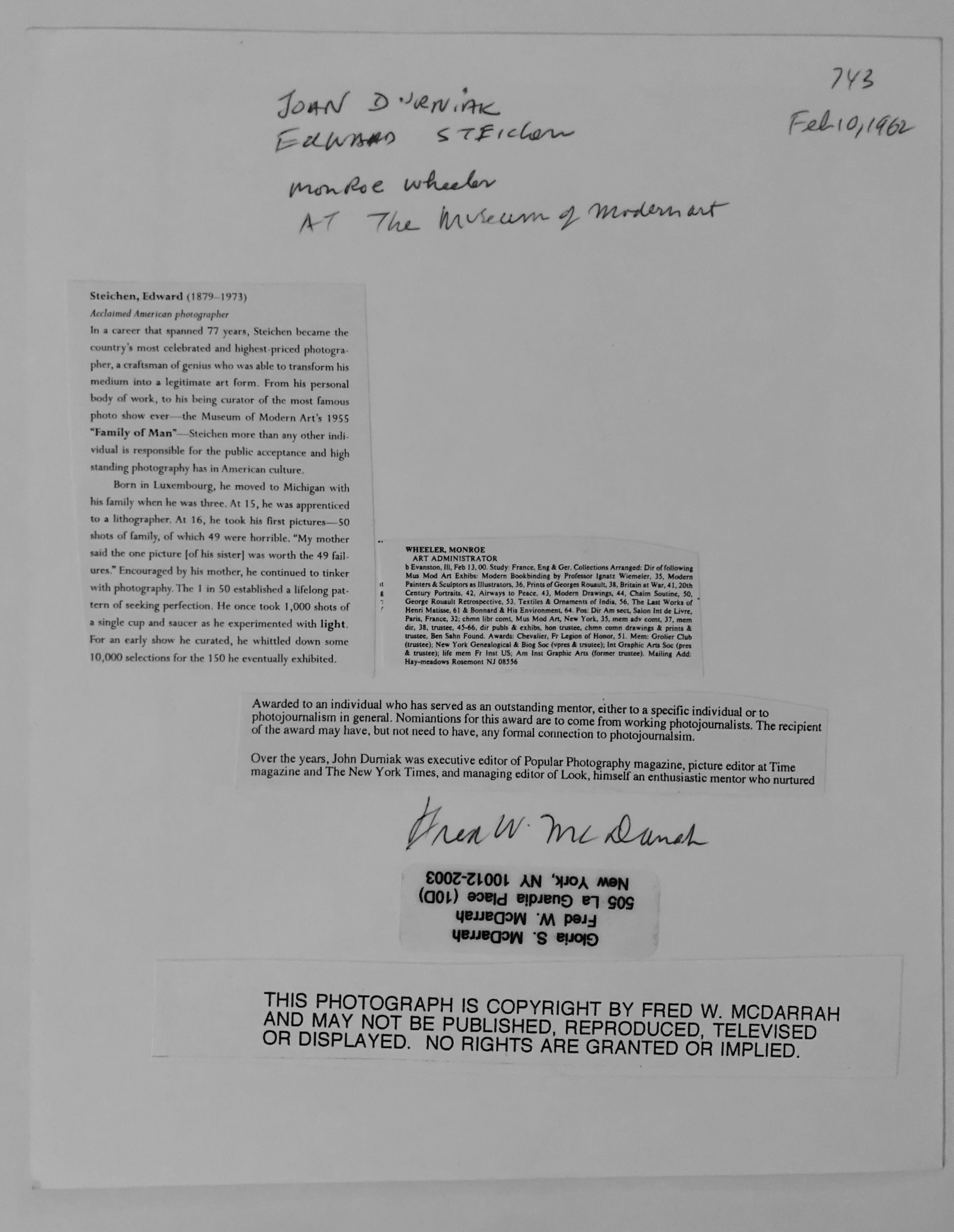 Photographie vintage en gélatine d'argent signée Edward Steichen, photo du MoMA en vente 1