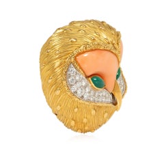 Fred Mid-Century French multigem owl brooch
