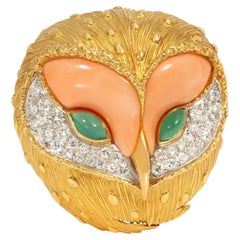 Fred Mid-Century French multigem owl brooch