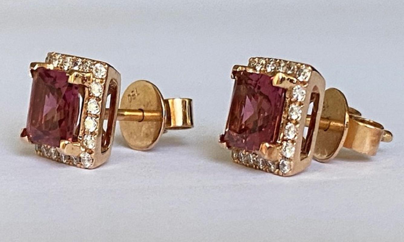 Modern Fred Moes, 18 Kt. Pink Gold Earrings with Tourmalines 2.00 carat For Sale