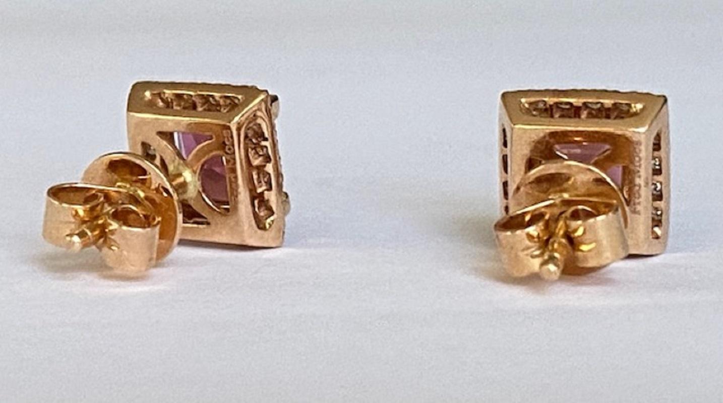 Fred Moes, 18 Kt. Pink Gold Earrings with Tourmalines 2.00 carat In Excellent Condition For Sale In AMSTERDAM, NL