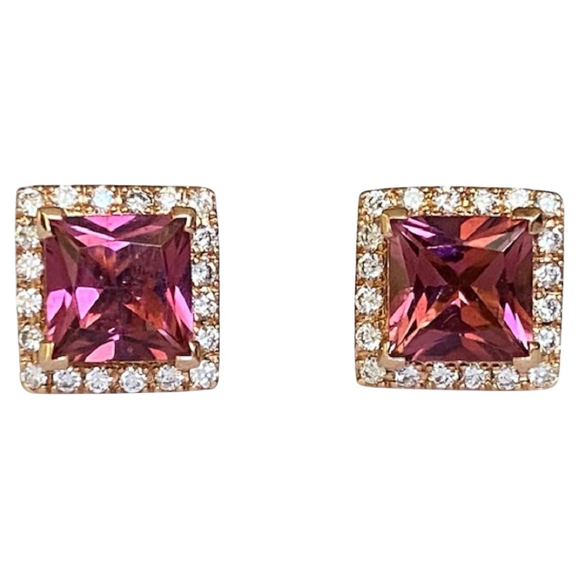 Fred Moes, 18 Kt. Pink Gold Earrings with Tourmalines 2.00 carat For Sale
