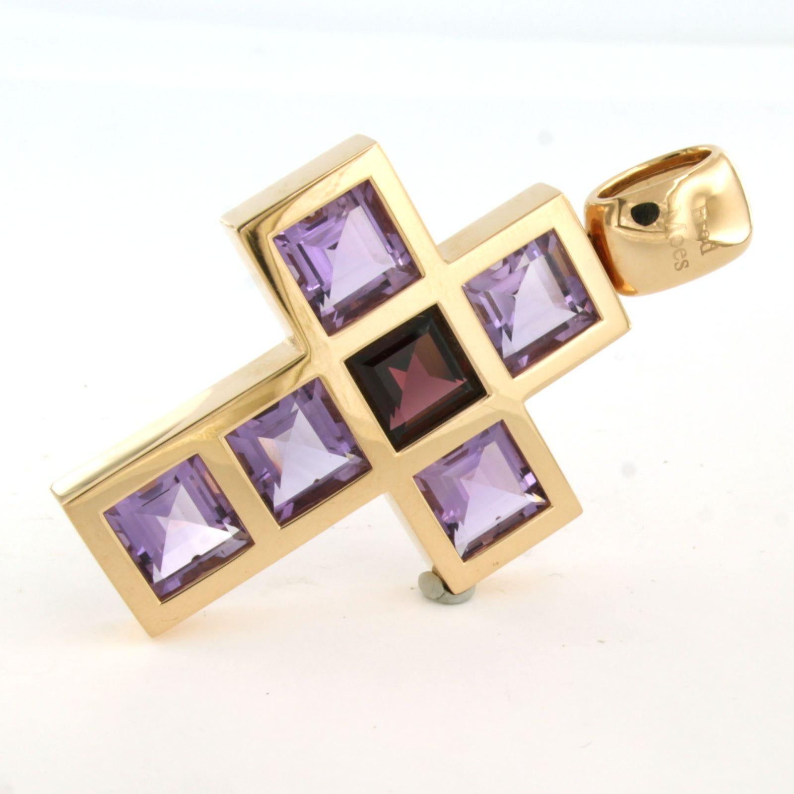Moderne Pendentif croix FRED MOES avec améthyste - 50,3 grammes - Or rose 18k en vente