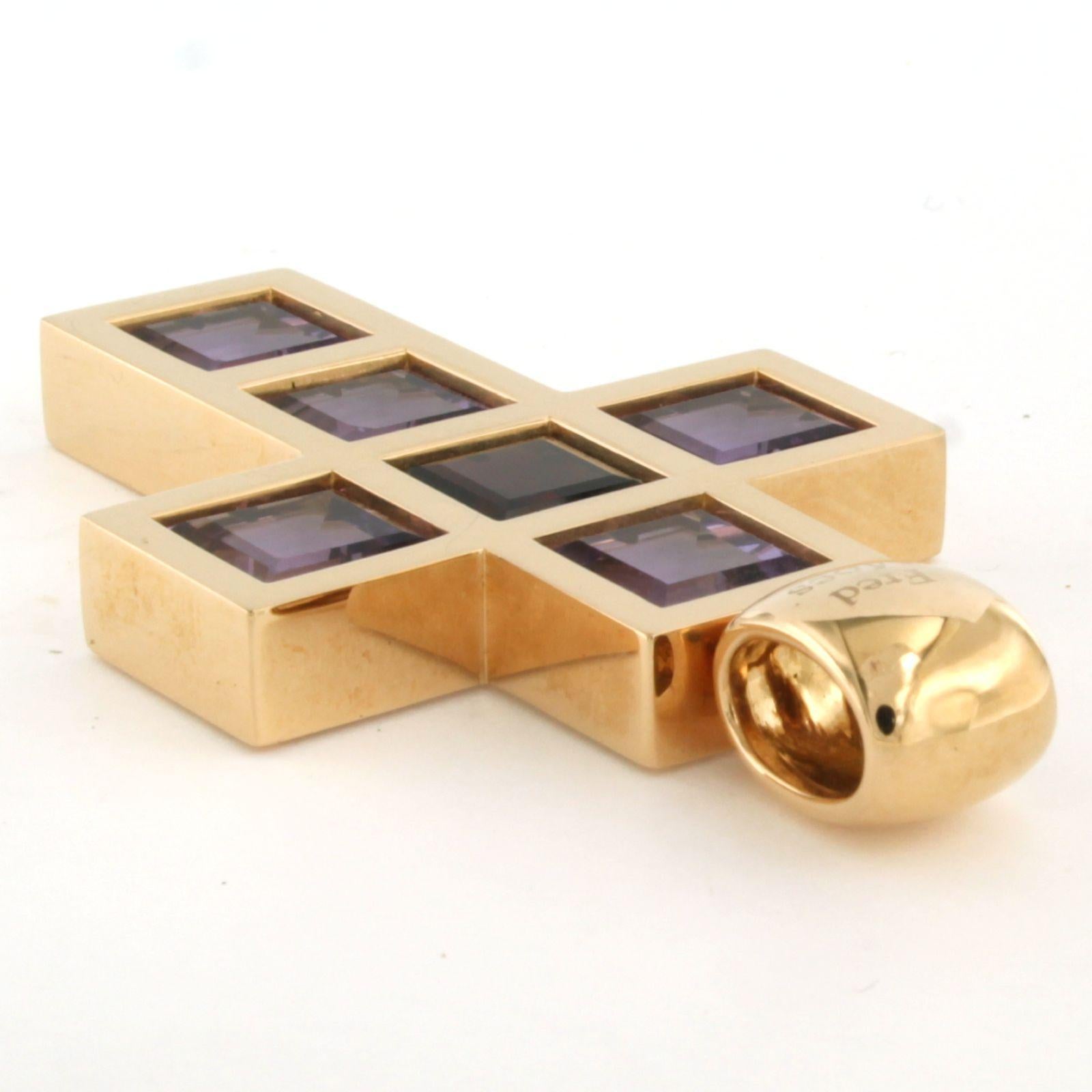 Pendentif croix FRED MOES avec améthyste - 50,3 grammes - Or rose 18k en vente 1