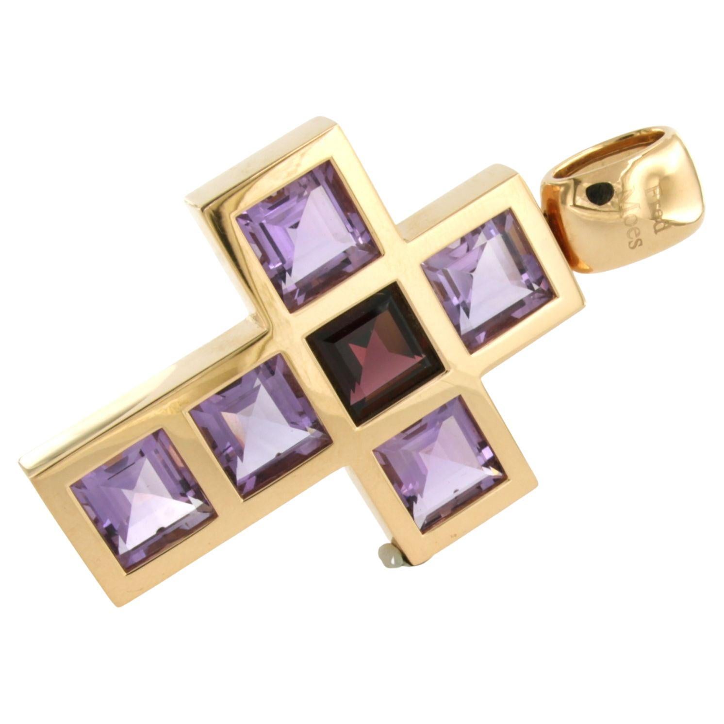 FRED MOES colgante cruz con amatista - 50,3 gramos - oro rosa 18k