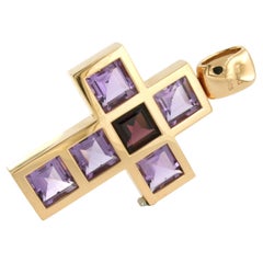 Pendentif croix FRED MOES avec améthyste - 50,3 grammes - Or rose 18k