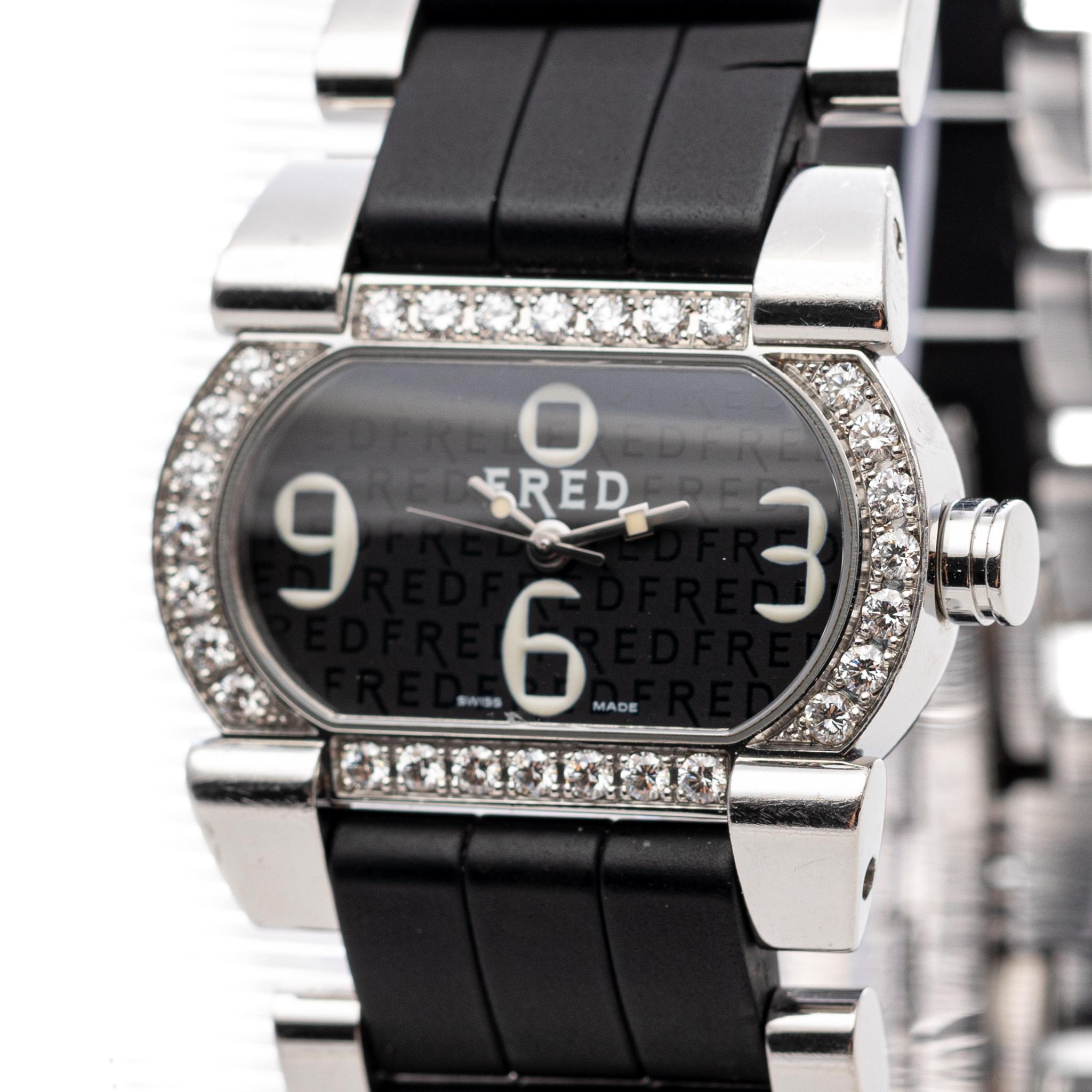 Fred Move One 21.3x32.6mm Stainless Steel Diamonds Quartz Ref: FD 012111 In Excellent Condition For Sale In București, RO